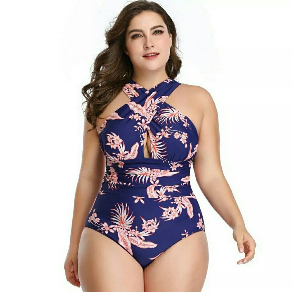 Slimmer tropical one piece swimsuit plus size XXL